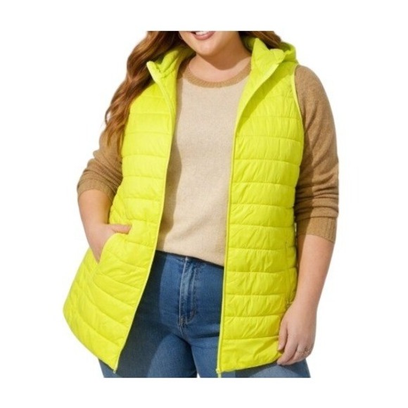 torrid Jackets & Blazers - Torrid Womens 1X Lightweight Bright Yellow Hooded Full Zip Puffer Vest